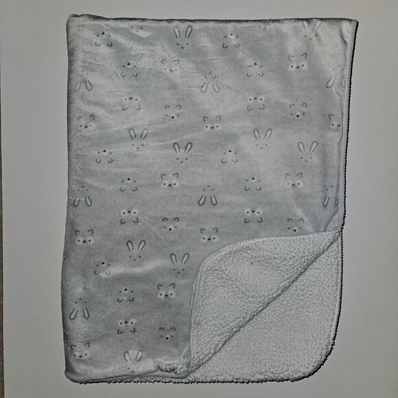 Gray White Baby Blanket Animal Sketch Face Outline Bunny Bear Fox?